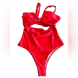 Gorgeous RED sexy high cut high waist one piece swimsuit cut out sz M NWT